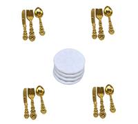Posate in miniatura, piastre in miniatura set da bambola mini piastra porcellana con forcelle sorgenti cucchiai Accessori per la casa delle bambole oro, piastre per