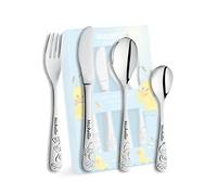 Posate per bambini con incisione sul nome/motivo "Duck" (anatra)/4 pezzi (tutti e 4 con nome inciso) / in acciaio inox / incisione in caratteri accattivanti