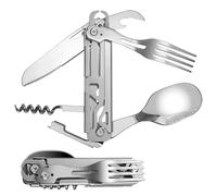 Posate pieghevoli 5 in 1 da campeggio: posate in acciaio inox, posate da campeggio con custodia, posate da viaggio portatili, per apribottiglie, coltello, forchetta, cucchiaio, set per campeggio,