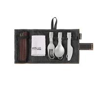 Posate Portatili Set Pieghevole Cucchiaio Forchetta Bastoncini Kit Compatto Materiale Titanio Legno Raccoglitore con Scomparti Pulizia Semplice Adatto per Campeggio Escursionismo Viaggio
