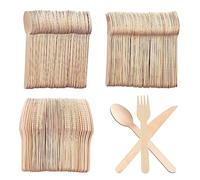 Posate Usa e Getta, 300pcs Legno Biodegradabili (100 Coltelli, 100 Forchette, 100 Cucchiai) per Feste, Campeggio, Matrimoni, Compleanni
