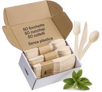 Posate Usa E Getta Di Legno - 150 Pezzi - 50 Cucchiai 50 Coltelli E 50 Forchette