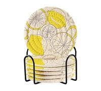 Posavasos Para Mesa - Set di 6 sottobicchieri assorbenti con supporto, colore: giallo limone