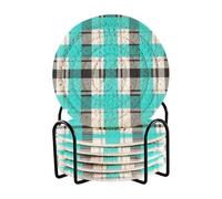 Posavasos Para Mesa - Set di 6 sottobicchieri assorbenti per bevande, colore: nero, bianco, blu a scacchi