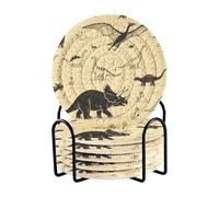 Posavasos Para Mesa - Set di 6 sottobicchieri con dinosauro, vintage, beige, con supporto, per la casa