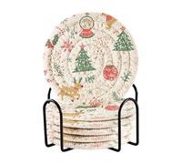Posavasos Para Mesa - Set di 6 sottobicchieri con supporto, motivo: alberi di Natale, colore: bianco