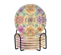 Posavasos Para Mesa - Set di 6 sottobicchieri con supporto per scrivania, motivo floreale, colore: giallo