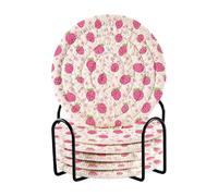 Posavasos Para Mesa - Set di 6 sottobicchieri per bevande a pois rosa con fragole e supporto