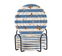 Posavasos Para Mesa - Sottobicchieri assorbenti con supporto, confezione da 6 sottobicchieri per bevande, motivo: libellula, colore: blu e bianco