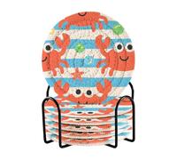 Posavasos Para Mesa Sottobicchieri Assorbenti e Supporto Set di 6 Sottobicchieri Blu a Righe Granchio
