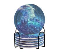 Posavasos Para Mesa - Sottobicchieri estetici digitali per scrivania, con supporto, confezione da 6 sottobicchieri per bevande, assorbenti, motivo: uccellini blu