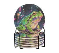Posavasos Para Mesa Sottobicchieri Fluorescenti Neon Rana con Supporto Set di 6 Sottobicchieri per Bevande