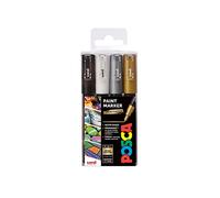 Posca 153544850 Set Marcatore a Tempera a Base d'Acqua, 1 mm, 4 Pezzi