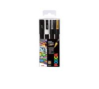 Set Di 4 Pennarelli Posca Pc-3M Mono Colori (Nero, Bianco, Argento, Oro)