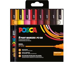POSCA 182549 - Set di pennarelli POSCA, 8 penne acriliche PC-5M, pennarello permanente con punta tonda da 1,8 a 2,5 mm