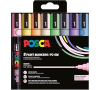 POSCA 182556 - Set di pennarelli POSCA, 8 penne acriliche pastello PC-5M, pennarello permanente 1,8-2,5 mm punta tonda