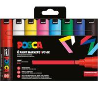 POSCA 182658 - Set di pennarelli POSCA, 8 penne acriliche PC-8K, pennarello permanente con punta a cuneo da 8 mm