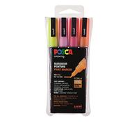 POSCA 186505 - Pennarelli POSCA con punta fine arrotondata, set da 4, colori caldi glitterati