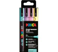 POSCA 186542 - Set di pennarelli POSCA, 4 penne acriliche PC-3M, pennarello permanente 0,9-1,3 mm punta tonda
