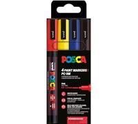 POSCA 186545 - Set di pennarelli POSCA, 4 penne acriliche PC-3M, pennarello permanente 0,9-1,3 mm punta tonda