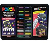 POSCA 186831 Set di Pennarelli POSCA, 20 Penne Acriliche in Astuccio, Set di Pennarelli Groovy Colours, Punta PWE5M 1.8, 2.5 mm