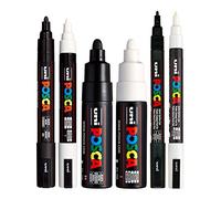 POSCA Black & White Bullet Tip - Set di 6 pennarelli (PC-5M, PC-7M, PC-3M)