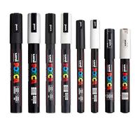 Posca Black & White - Set di 8 penne, tratto da medio a fine, nero e bianco (PC-5M, PC-3M, PC-1M, PC-1MR)