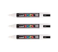 Mitsubishi Pencil, 3 pennarelli Posca PC5M bianchi, punta conica, Posca a punta media, pennarello per pittura a base d'acqua per tutte le superfici, per carta, tessuto, vetro, ciottoli, legno, ecc