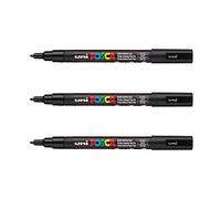 POSCA - Mitsubishi Pencil - 3 pennarelli neri PC3M - punta conica punta fine - pennarello a base d'acqua - qualsiasi supporto - per carta, tessuto, vetro, ciottoli, legno