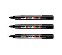 Mitsubishi Pencil, 3 pennarelli Posca PC5M neri, punta conica, Posca a punta media, pennarello per pittura a base d'acqua per tutte le superfici, per carta, tessuto, vetro, ciottoli, legno, ecc