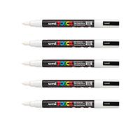 POSCA Mitsubishi Pencil 5 pennarelli bianchi PC3M, punta conica, punta fine, pennarello a base d'acqua, qualsiasi supporto, per carta, tessuto, vetro, ciottoli, legno, ecc.