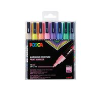 POSCA Mitsubishi Pencil - 8 pennarelli PC3M, punta conica, punta fine, pennarelli a base d'acqua, tutti i supporti, per carta, tessuto, vetro, ciottoli, legno, colori pastello