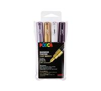 POSCA Mitsubishi Pencil PC1MC - 4 pennarelli metallici a punta conica extra fine, a base d'acqua, multiuso, per carta, tessuto, vetro, ciottoli, legno, ecc.