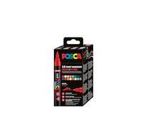 POSCA Mitsubishi Pencil - Pochette 16 Marqueurs PC5BR - Pointe Brush Moyenne, Semi-Flessibile - Peinture à Base d'Eau - Tout Support - Couleurs Assofties