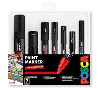 POSCA - Nero - Set completo di 7 penne (PC-17K, PC-8K, PC-5M, PC-3M, PC-1M, PC-1MR, PCF-350)