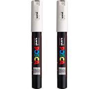 Posca PC-1M - Pennarello indelebile a base d'acqua, per uso su varie superfici, punta da 0,7 mm, inchiostro bianco, confezione da 2