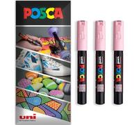 Posca PC-1M - Pennarello indelebile a base d'acqua, uso su varie superfici, confezione da 3, colore: rosa chiaro