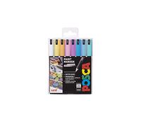 Posca PC-1MR - Pennarelli indelebili a base d'acqua, punta ultra fine per arti e mestieri, uso su legno, metallo, carta, cartone, vetro, tessuto, ceramica e pietra, set da 8 pezzi, colori pastello
