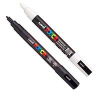 Posca PC-3M Paint Art - Pennarelli per tessuto, vetro, metallo, set di colore nero + bianco (1 per ciascuno)