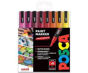 Posca - PC-3M - Paint Marker Art Pens - 0.9-1.3mm - Set of 8 in Gift Box (Warm Tones)