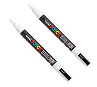 Posca PC-3M - Pennarelli per pittura, Pennarello Acrilico Marcatore, Pennino da 0,9 a 1,3 mm, Inchiostro Bianco, Confezione da 2