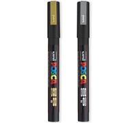 Posca PC-3M - Pennarelli indelebili a base d'acqua, set da 2 pezzi, colore: oro e argento