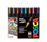Posca PC-5M Metallic Paint in a Pen in un set - Marcatori a tempera a base d’acqua con punta conica da 2,5 mm, Blu/Bronzo/Oro/Verde/Rosa/Viola/Rosso/Argento, 8 Unità