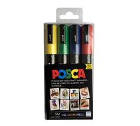 POSCA PC-5M - Pennarelli indelebili a vernice, punta media per arte e artigianato, multi superficie su legno, metallo, carta, tela, cartone, vetro, tessuto, ceramica, pietra, porcellana, set da 4