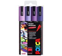 Posca PC-5M, Set di 4 pennarelli a vernice artistici con punta da 1,8-2,5 mm, in diverse tonalità di viola, con astuccio