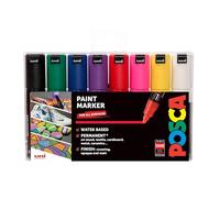 Posca PC-7M - Pennarelli indelebili a vernice, punta larga per arte e artigianato, multi superficie su legno, metallo, carta, tela, cartone, vetro, tessuto, ceramica, pietra, porcellana, set da 8