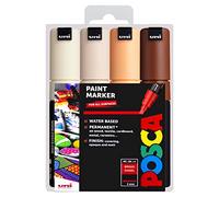 Posca PC-8K Pennarelli indelebili a base d'acqua, punta a scalpello da 8 mm, set di 4 in astuccio di plastica, toni caldi e neutri