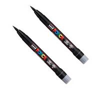 Posca PCF-350 - Pennarello con punta a pennello, per tessuti, vetro, metallo, confezione da 2, colore: nero