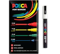 Posca Pennarelli a vernice acrilica a base d'acqua, penna permanente per uso multi superficie, confezione da 1 in confezione regalo, vetro, tessuto, tela, legno, ecc., PC-3M, bianco