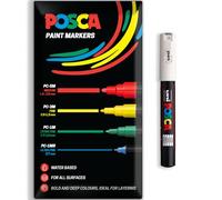 Posca Pennarelli a vernice acrilica a base d'acqua, penna permanente per uso multi superficie, confezione da 1 in confezione regalo, vetro, tessuto, tela, legno, ecc., PC-1M, bianco
